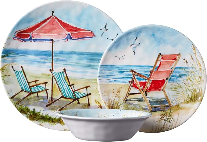 Ocean View 12 pc Melamine Dinnerware Set, Service for 4