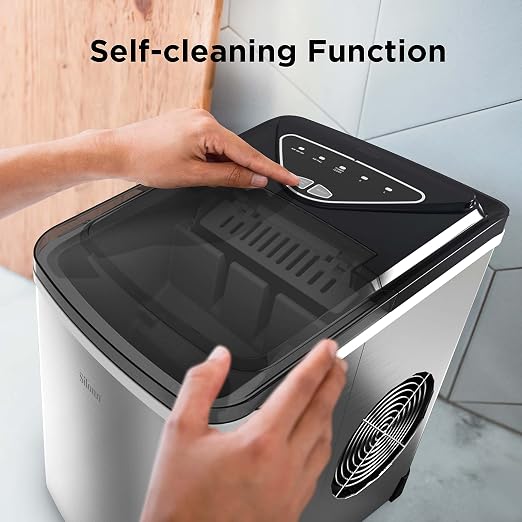Silonn Ice Makers Countertop, 9 Cubes Ready in 6 Mins, 26lbs in 24Hrs, Self-Cleaning Ice Machine with Ice Scoop and Basket, 2 Sizes of Bullet Ice, Stainless Steel