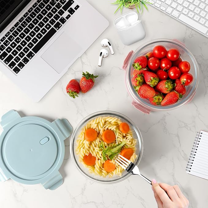 Freshmage 4 Pack 30oz Glass Food Storage Containers with Lids and 4 Pack 20oz Glass Meal Prep Containers with Lids, Heat-Resistant BPA-Free, Microwave, Oven, Dishwasher, and Freezer Safe