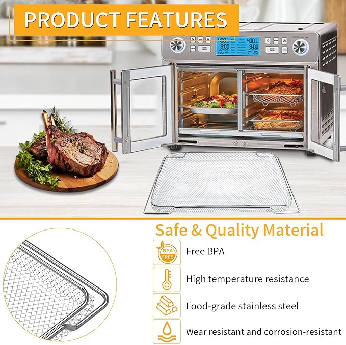 GCQ Air Fryer Accessories for Emeril Lagasse Dual Zone 360 Air Fryer Oven 25 QT Extra Large, 14.1" x 11.8" Replacement Parts Non-Stick Mesh Basket Air Fryer Steel Basket Wire Rack, Dishwasher Safe