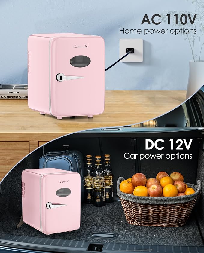 CUTIEWORLD Skincare Fridge - 4L Makeup Fridge for Refrigerating Makeup, Skincare and Food, Mini Fridge for Bedroom, Office and Car, Cooler and Warmer, Beverage Cooler, Leather Pink