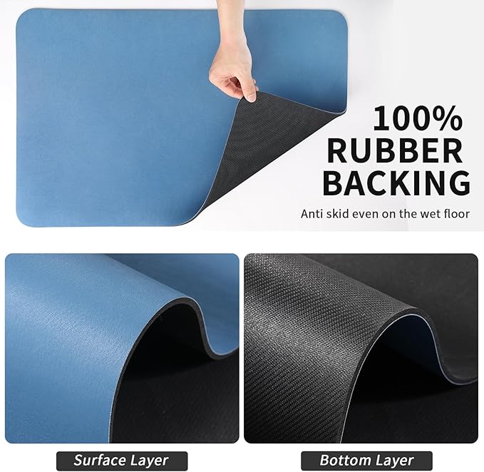HotLive Dish Drying Mat for Kitchen Counter, Heat Resistant Drainer Mats with Non-slip Rubber Backed, Hide Stain Kitchen Super Absorbent Draining Mat, Easy to Clean Dish Rack Pad, Blue 16"x18"