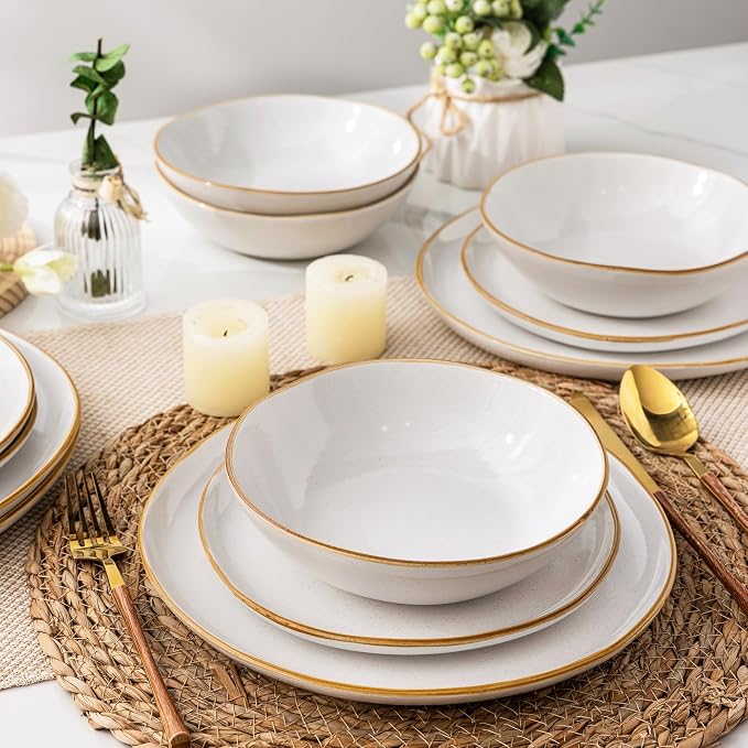 AmorArc Ceramic Dinnerware Sets,Handmade Reactive Glaze Stoneware Plates and Bowls Sets,Highly Scratch Resistant | Dishwasher & Microwave Safe Dishes Set,Service for 4 (12pc)