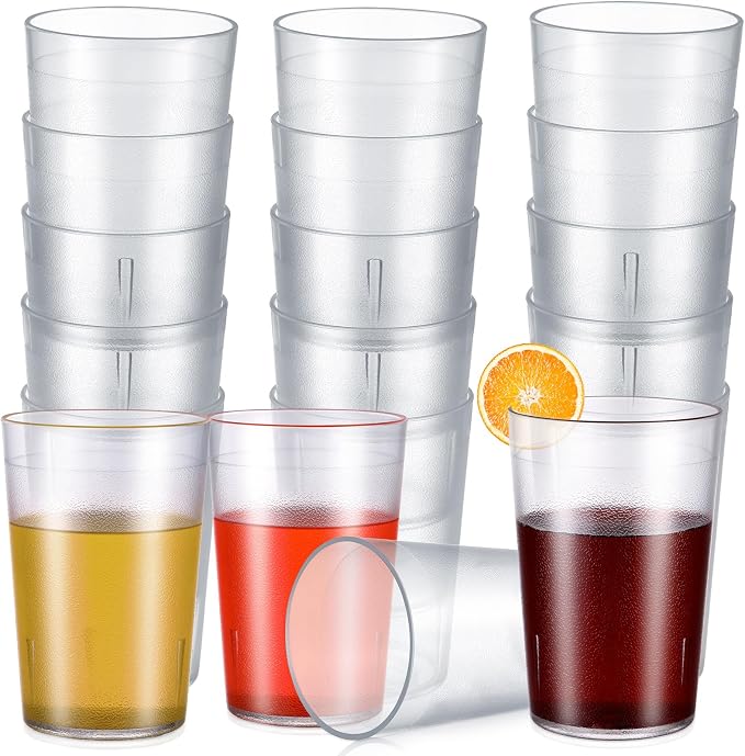 Meanplan 24 Pack Plastic Reusable Drinking Glasses Restaurant Grade 8 oz Plastic Cups Unbreakable Stackable Drink Tumblers Water Cup for Kitchen Cafe Wedding Birthday Party Supplies (Frosted)