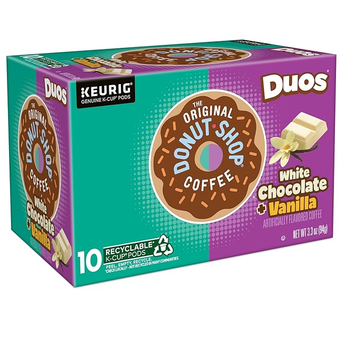 The Original Donut Shop Duos White Chocolate + Vanilla, Keurig Single Serve K-Cup pods, 60 Count (6 Packs of 10)