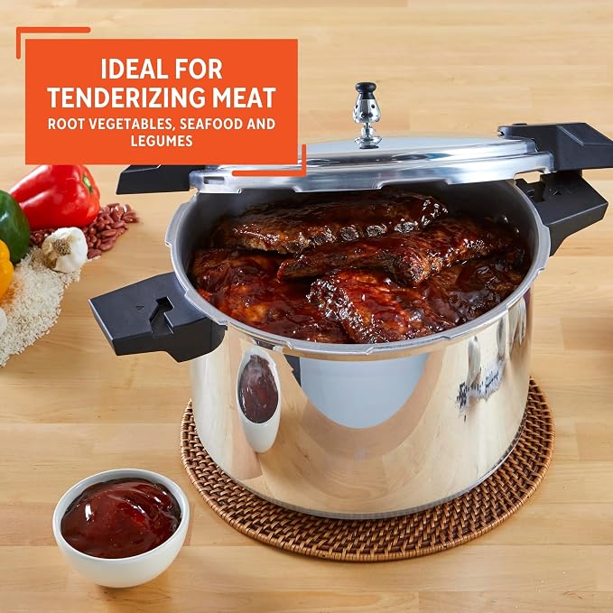 IMUSA USA A417-80808 22Qt Jumbo Stovetop Pressure Cooker with Regulator and Side Handles, Silver