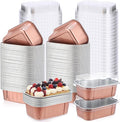 Vesici 100 Sets Mini Loaf Pans with Lids, 5.7 oz Disposable Aluminum Foil Baking Cups, Rectangle Cake Pans for Baking Storage Birthday Party(Champagne)