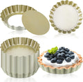 Uiifan 32 Pcs Mini Tart Pans, 4 Inch Nonstick Egg Tart Molds with Removable Bottom, Round Fluted Quiche Pan for Pie, Mousse Cake, Dessert Baking,Cheesecake, Gold