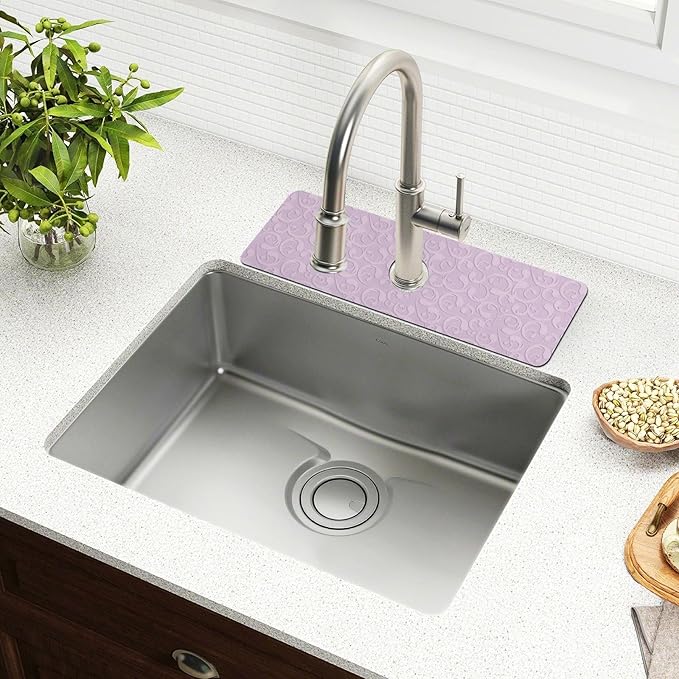 Kitchen Sink Splash Guard 1 PC 30 Inch Sink Faucet Mat Splash Guard for Bathroom Countertop Water Absorbent Foldable Cuttable Soft Washable Floral Vintage Purple
