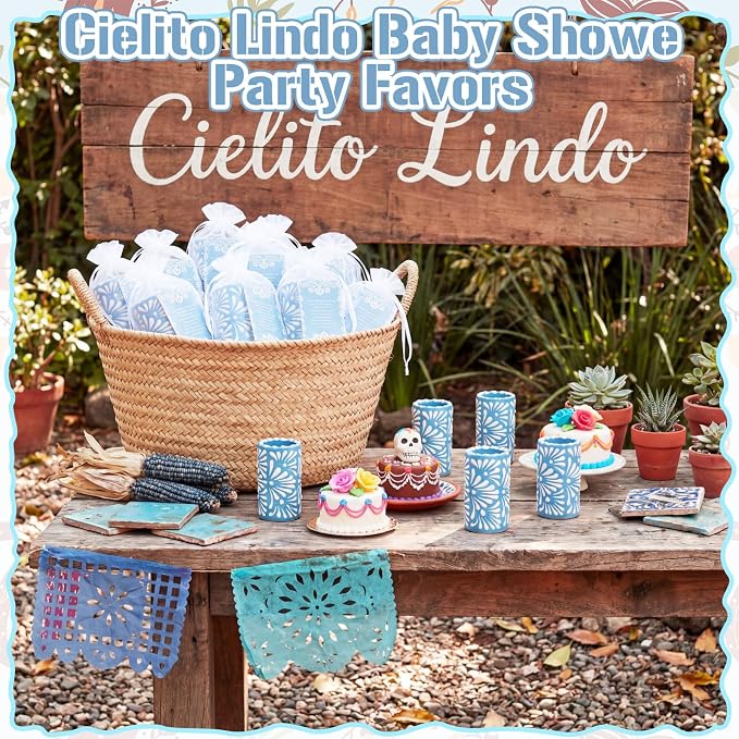 12 Set Cielito Lindo Party Favors Mexican Tequila Shot Glasses Mexican Pottery Gift Mugs for Tequila Lover Favors Birthday Party Supplies (Blue, Handleless)