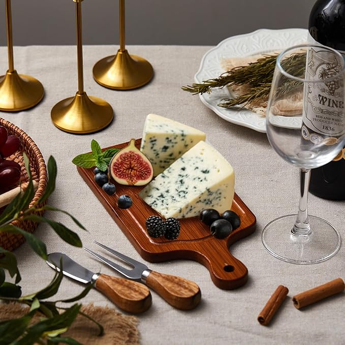 Ziliny 1 Set Bridal Baby Shower Cheese Prizes Wooden Square Board Gift Set Knives Forks Thank You Tags with Box for Guests for Valentines Bridal Baby Shower Housewarming (Carbonized Bamboo)