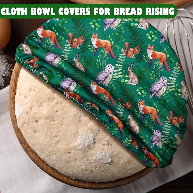 Patelai 10 Pcs Bowl Covers Reusable in 5 Size Stretch Cloth Fabric Elastic Food Storage Bowl Covers Bread Sourdough Lids for Proofing Food Fruits Leftover(Black, White, Brown, Green,Animal Style)