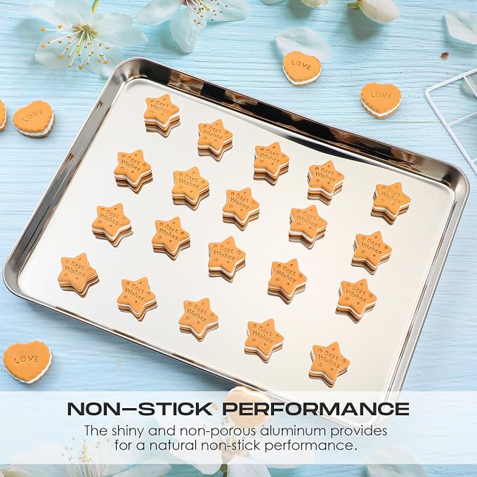 Zopeal 12 Pcs Metal Serving Trays for Food,Baking Sheet Pan Stainless Steel Small Nonstick Cookie Sheet Set Quarter Baking Pan,Toaster Oven and Dishwasher Safe(16 x 12 x 1 Inch)