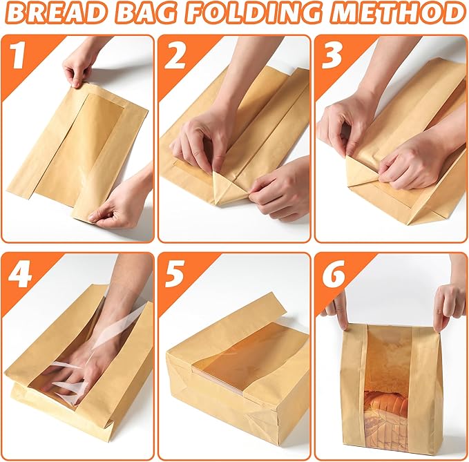 50 Pcs Bread Bags for Homemade Bread, Sourdough Paper With Window, 50% Thicker 13.7x8.2x3.7in A Large Bakery Bags Used for Storage Cookies & Snacks, 60 Cute Sealing Stickers With Ties