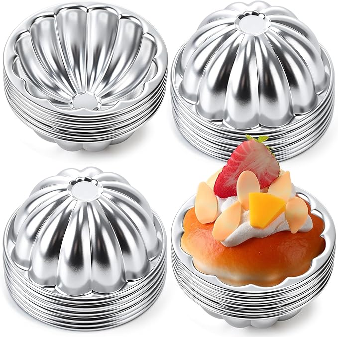 Honeydak 24 Pack Pudding Cup Pans Mini Fluted Cake Small Jelly Pans Aluminum Alloy Reusable Cake Tartlets for Baking Egg Tart Flan Cupcake Bread Muffin Brownie Pudding, Non-sticky(R-22)