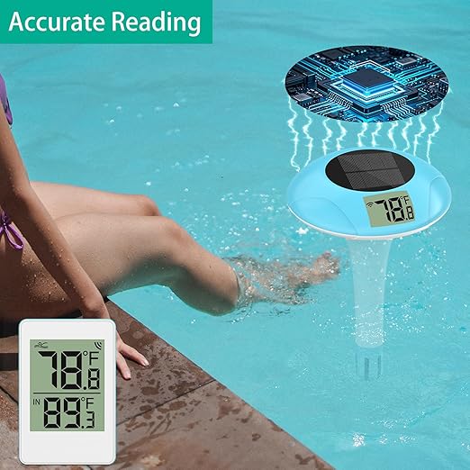 Wireless Pool Thermometer, Digital Pool Thermometer Floating Easy Read–IPX8 Waterproof Solar Temperature Gauge for Aquarium, Pond, 328 Feet Long Connection