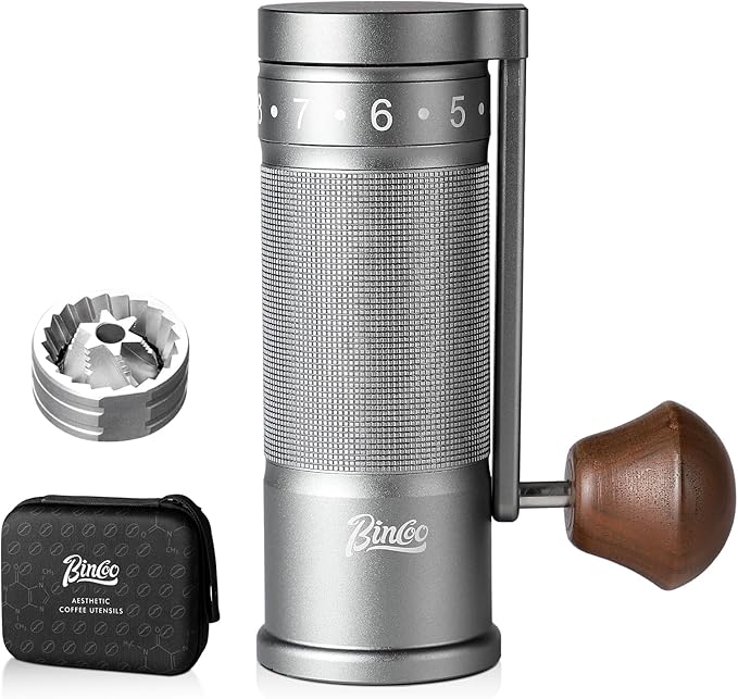 Bincoo Manual Coffee Grinder Manual Foldable Handle– Espresso Hand Coffee Grinder Burr,Compact and Portable for Home/Travel/Camping(Gray)