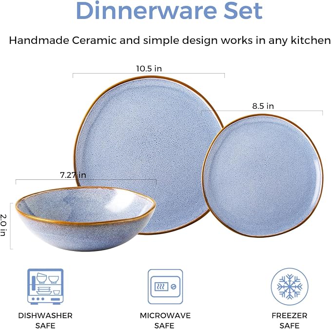 AmorArc Ceramic Dinnerware Sets,Handmade Reactive Glaze Stoneware Plates and Bowls Sets,Highly Scratch Resistant | Dishwasher & Microwave Safe Dishes Set,Service for 8 (24pc)