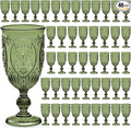 Wiwiqing 48 Pcs Plastic Goblets 7.5oz Vintage Goblet Plastic Wine Glasses Colored Retro Embossed Water Goblets for Wine Bar Juice Baby Shower Wedding Reception Grand Event Party (Olive Green)