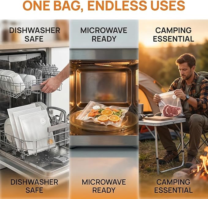 Vacuum Sealer Bags for Food, 60 Pcs (S+M+L) 8" x 10" and 10" x 13.8" and 11.8" x 13.8" Food Storage Bags for Sous Vide Cooking Microwave Heating, Air Valve Zipper Bags
