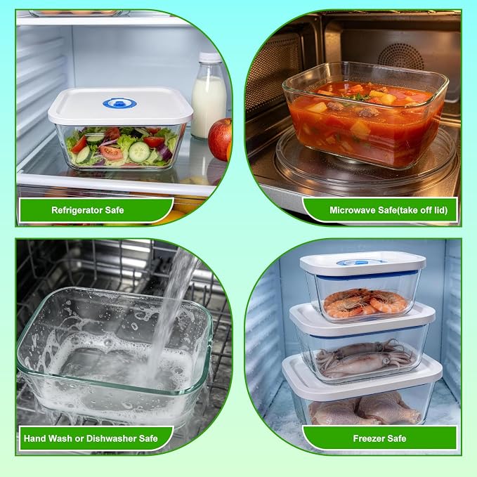 Elmond Borosilicate Glass Vacuum Containers (3-Size Set S M L)– Universal Compatible with Nozzles 2.4-3.8cm/0.95-1.5 in – For Handheld & Desktop Sealers