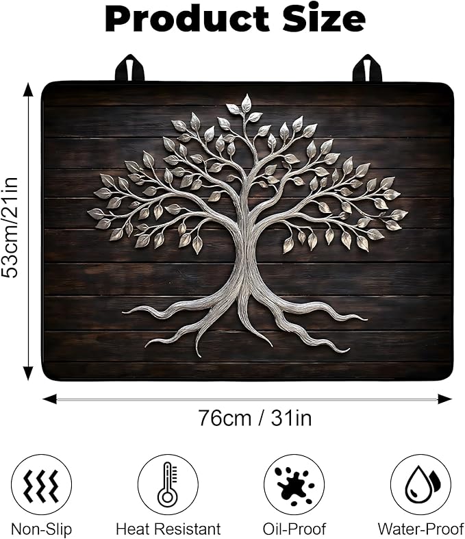 Stove Top Cover- Mat for Electric Stove Protector with Anti-Slip Rubber Coating Dish Drying Mats Scratch-Resistant (Old Tree, 30" x 21")