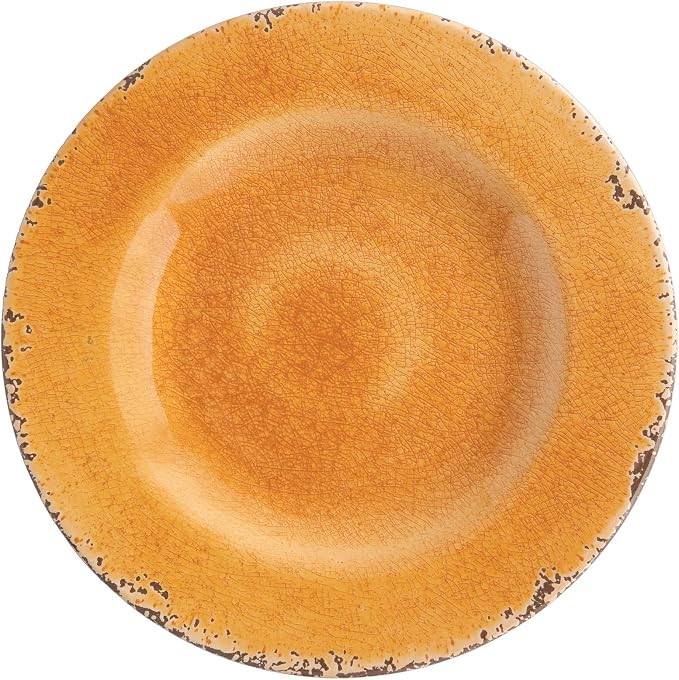 UPware 12 Piece Crackle Melamine Dinnerware Sets, Outdoor Dishes Set, Plates and Bowls Sets, Service for 4, Orange
