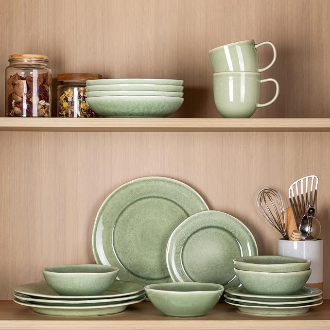 AmorArc Ceramic Dinnerware Sets, Handmade Stoneware Reactive Glaze Plates and Bowls Set, Scratch Resistant | Dishwasher & Microwave Safe, Service for 4 (12pc)