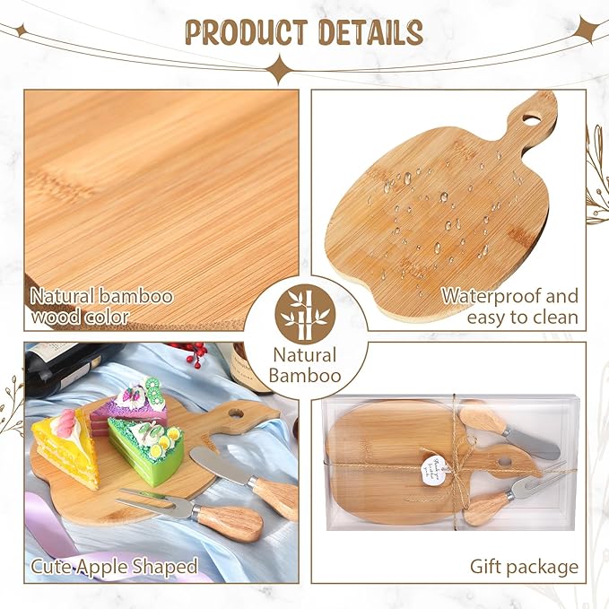 Nuogo 16 Set Wedding Bridal Shower Cheese Board Party Favors Wooden Mini Charcuterie Boards and Knives Set with Thank You Tags Bamboo Board Gifts for Guests Valentine Bridal Birthday Party(Apple)