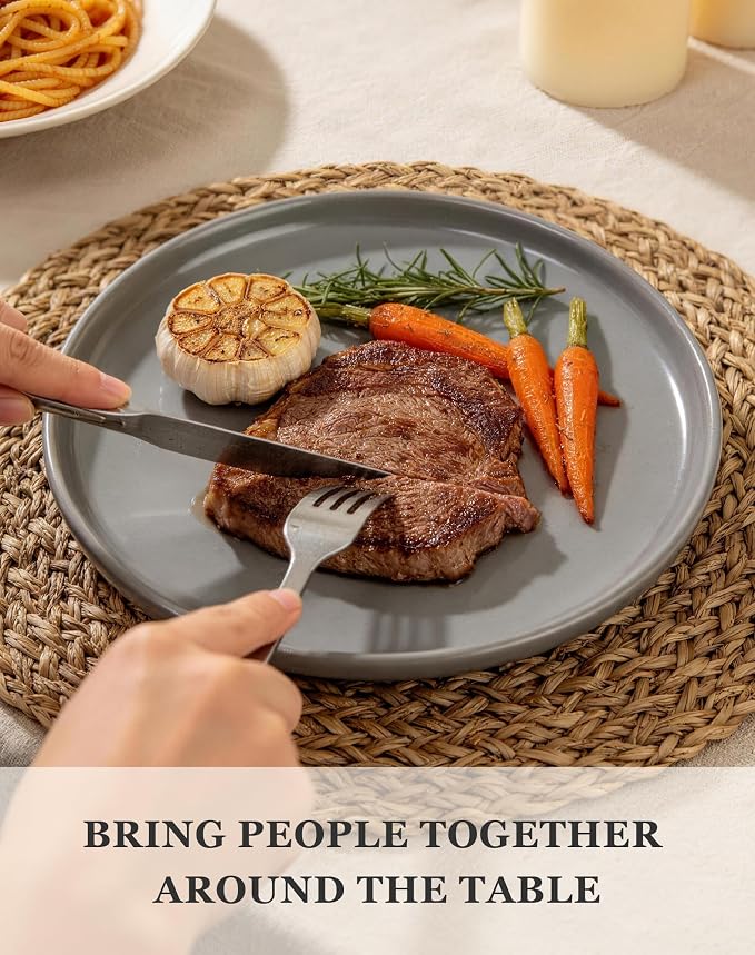 OTAGO 16-Piece Gray Stoneware Dinnerware Set for 4 with Mugs, Plates and Bowls Sets with Partially Unglazed Base, Scratch Resistant Ceramic Dish Set, Microwave & Dishwasher Safe for Kitchen