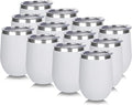DOMICARE Stainless Steel Wine Tumbler Bulk with Lid, Personalized White Insulated Tumblers Set, 12oz Travel Coffee Cups Pack of 12