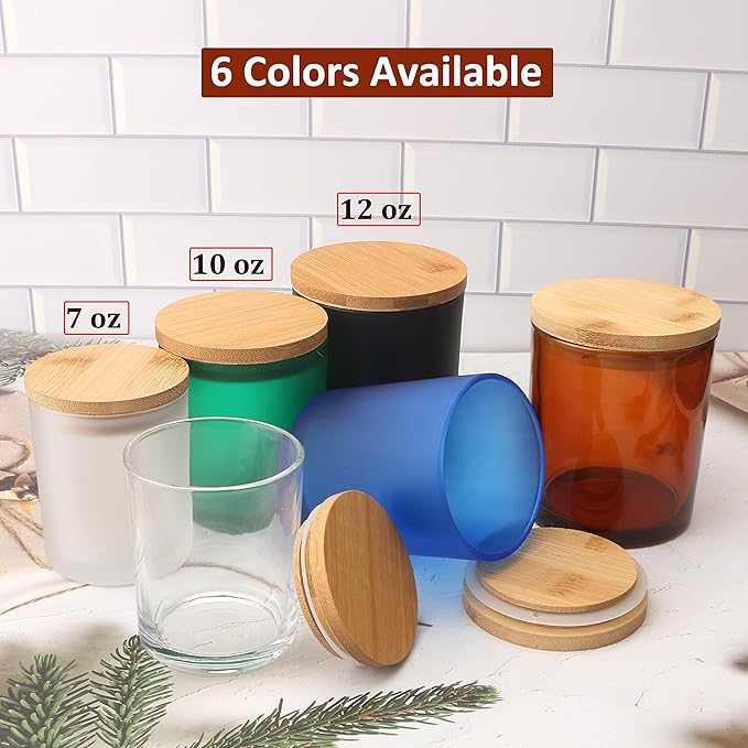 MILIVIXAY 12 Pack 7 OZ Matt Green Glass Candle Jars with Lids and Candle Making Kits - Bulk Empty Candle Jars for Making Candles - Spice, Powder Containers.
