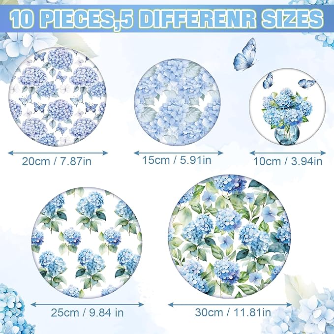 Patelai 10 Pcs Bowl Covers Reusable in 5 Size Stretch Cloth Fabric Elastic Food Storage Bowl Covers Bread Sourdough Lids for Proofing Food Fruits Leftover(Blue, White, Green,Hydrangea Style)