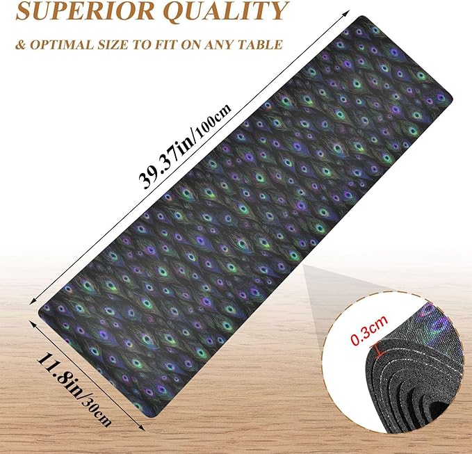 2 in 1 Table Runner Trivet for Hot Pots and Pans Heat Resistant Non Slip Waterproof 39 x 12 Inch Decorative Table Protector for Kitchen Countertop Black Mardi Gras Feathers