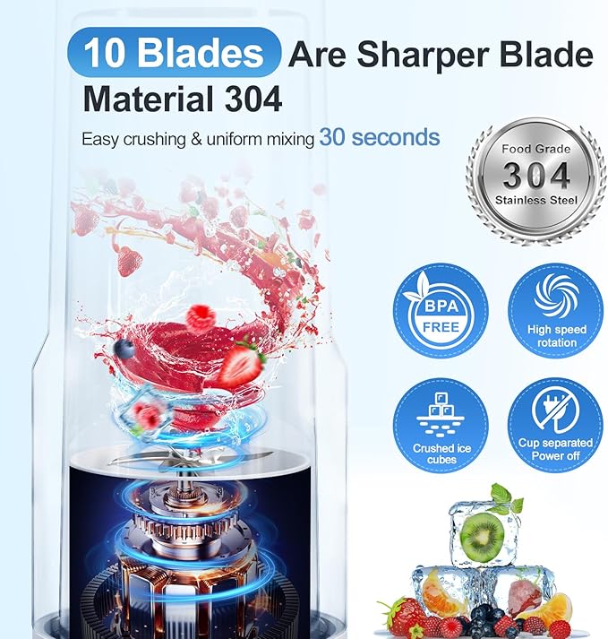 Kawu Portable Blender, 23oz Personal Smoothies Blender with Stainless Steel Inner, Cordless Electric Shake Maker, USB Rechargeable, BPA Free, Travel Bottle for Smoothies, Juice