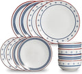 12-Piece Stoneware Dinnerware Set for 4, Geometric Vintage Plates & Bowls, Scratch-resistant Dishwasher & Microwave Safe Dishware, Modern Tableware Service for Everyday Use or Entertaining