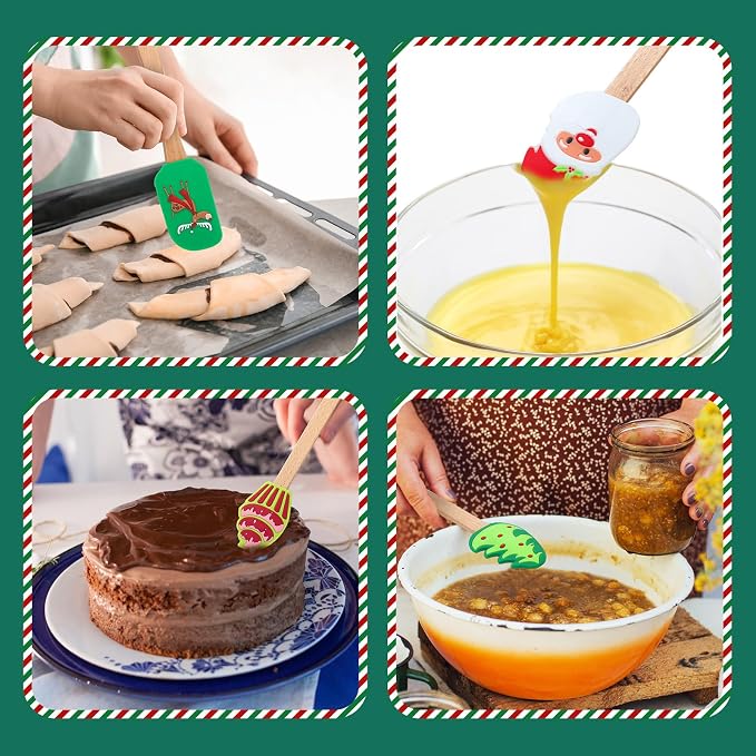 Zhehao 12 Pcs Christmas Silicone Spatulas Pot Holders Set Heat Resistant Pot Holders with Pocket Baking Gifts for Christmas Gift Party Supplies (Vibrant Christmas Style)