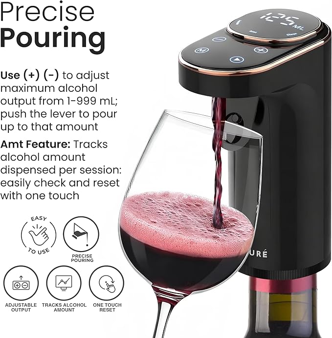 5-in-1 Electric Liquor Dispenser with Wine Aerator - Smart Drink Dispenser Whiskey Pump - Alcohol Output 1-999mL - Mothers Day Gift Essential - LED Touch Screen - Birthday Gift Men Women (V2)