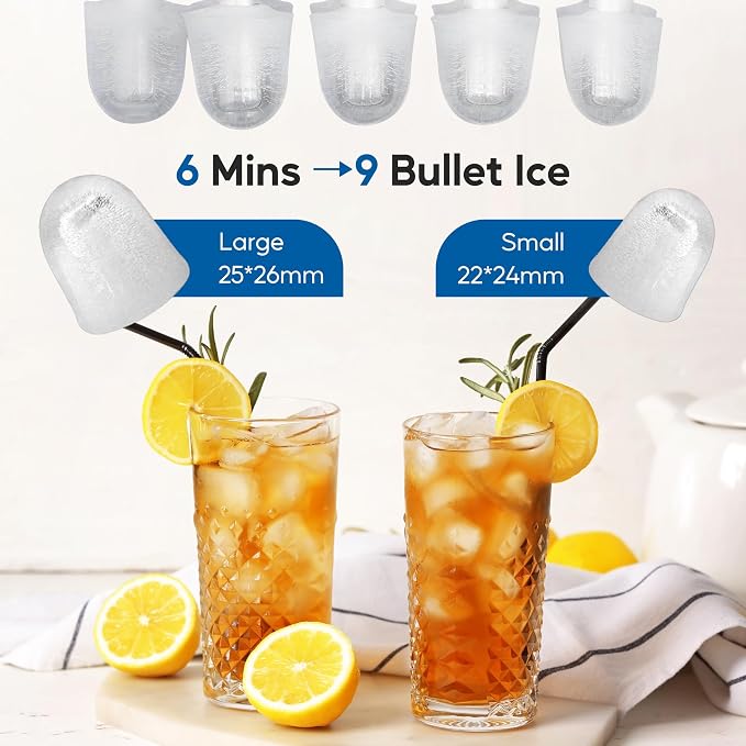 Simple Deluxe Portable Countertop Ice Maker Machine, Makes 9 Bullet Ice Cubes in 6 Minutes, 26.5Lbs Daily Output, Self-Cleaning with Scoop, Basket & Handle for Office, Party & Kitchen, Black