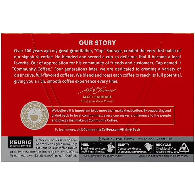Community Coffee 100% Colombia Coffee Pods, Medium Dark Roast, Compatible with Keurig 2.0 K-Cup Brewers (12 Count, Pack of 6)