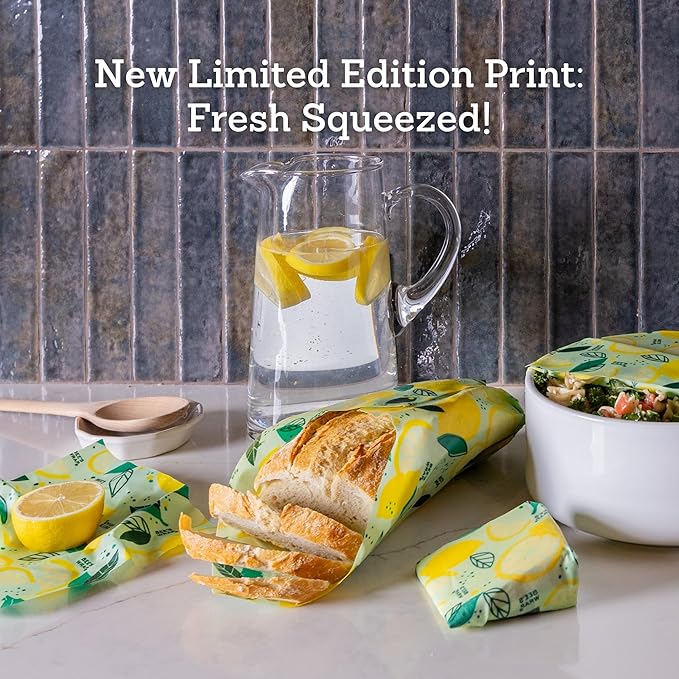 Bee's Wrap - Limited Edition - Beeswax Wraps for Bread - Beeswax Bread Wrap for Sourdough & Bread Storage - Plastic Free Made in USA Reusable Natural Food Wrap - Fresh Squeeze Print