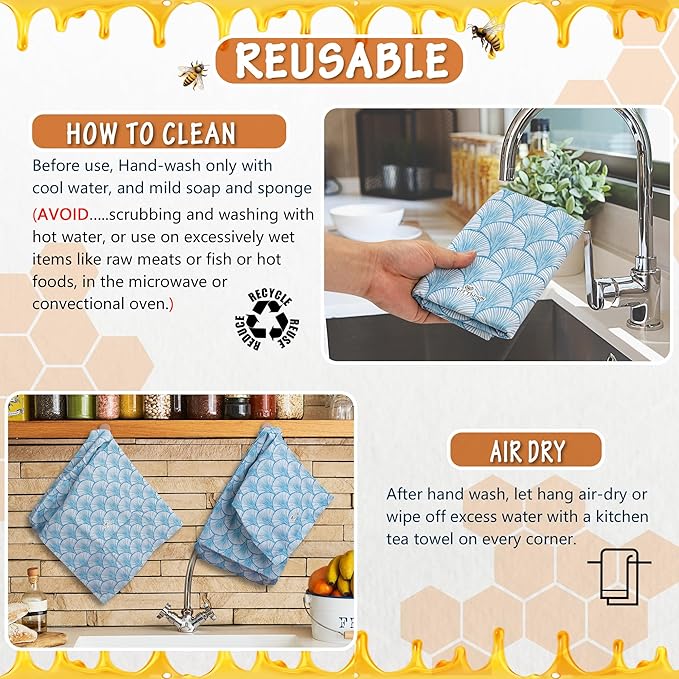 Sourdough Bread Bag – Reusable Beeswax Bread Storage Bags 2.0 (2 Sizes) for Homemade & Artisan Loaves, Cotton-Lined Bread Keeper, Plastic-Free Kitchen Storage – Seashell Serenade