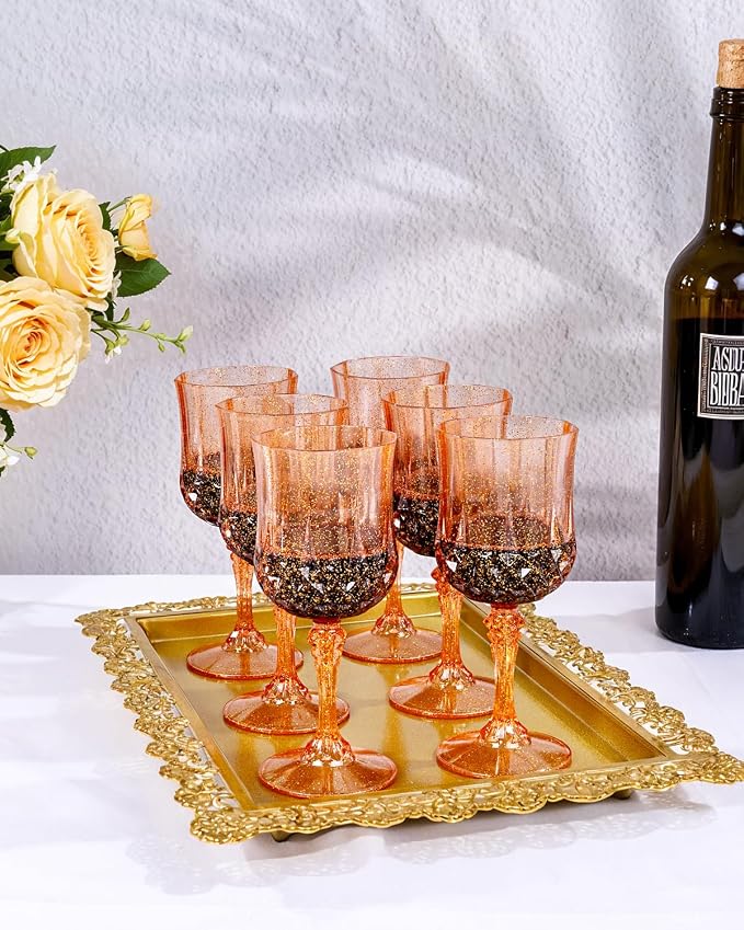 Ciaell 24PCS Amber Plastic Wine Glasses - 7 Oz Amber Vintage Drinking Glasses - Disposable Water Goblets Set for Party Wedding, Bar, Wine, Beer