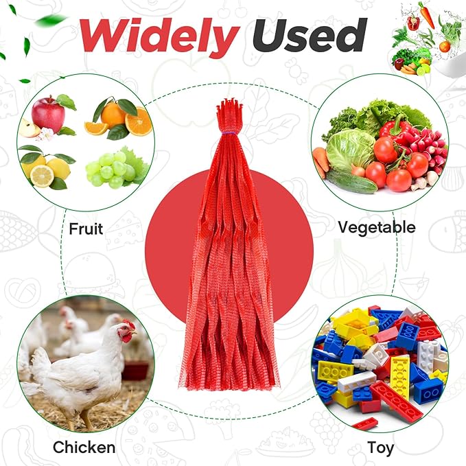 Windyun 1000 Pcs 20 Inch Mesh Bags for Vegetables Mesh Produce Bags Reusable Nylon Netting Bulk, Fits Storage Egg Vegetable Seafood Fruits Grocery (Red)