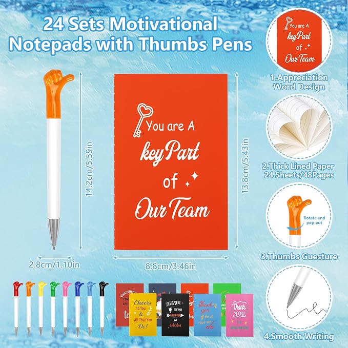 144pcs/24 Set Employee Appriciation Gifts with Reusable Tumbler Inspirational Notepads Pen Mobile Phone Stand,Team Thank You Bulk Christmas Gift for Coworker Staff Nurse Volunteer (Employee Colorful)