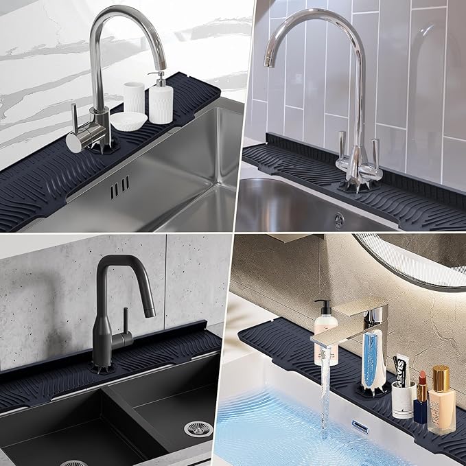 33inch Kitchen Sink Splash Guard Mat,Silicone Material Protects Faucet Handle from Dripping Water,Faucet Mat Splash Catcher,Multipurpose for Kitchen Sink, Bathroom, Sink Sponge Holder