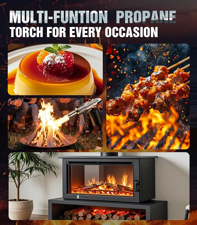 Powerful Propane Torch Gun, Kitchen cooking Torch lighter with Adjustable Flame, Flame Thrower Gun Butane Torch for Searing Steak, BBQ, Campfire, Fireplace (Tank Not Included)(Camouflage)