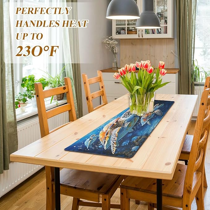 ALAZA Sea Turtle Trivet Table Runner 40 Inches Long Trivet for Hot Pots and Pans/Hot Dishes,Table Protector Heat Up to 230F, Decorative Hot Plates Mat for Kitchen Countertop