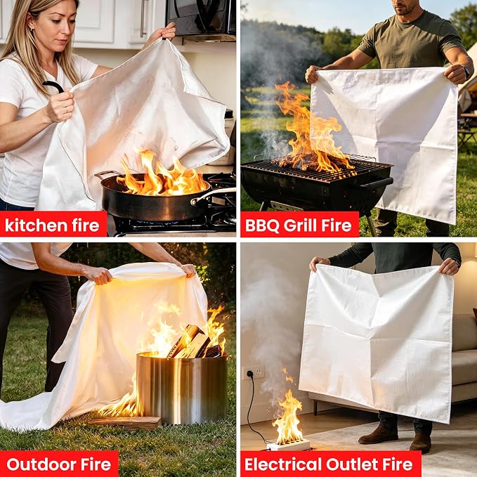 Fire Blanket for Home and Kitchen,40" x 40",4 Pack,Emergency Fire Blanket