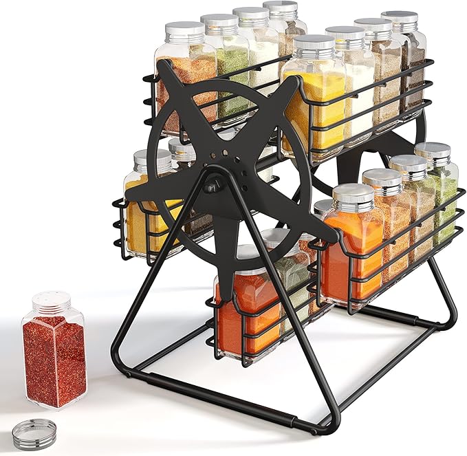SNTD Rotating Spice Rack Organizer for Large Cabinets Kitchen Countertop with Thicken Spice Jars and Labels, Spinning Like Ferris-Wheel, Metal (M)